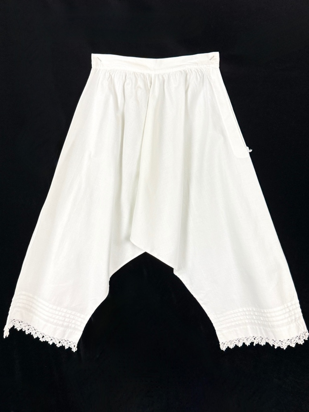 Antique Victorian Pantaloons XS Bloomers w/Crotch White Cotton Tucks 23in Waist